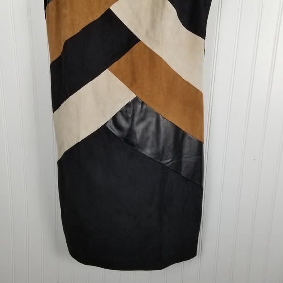 Chicos NWT Pieced Short Dress Sleeveless Color Block Faux Suede Brown Size 0 S/4 - Picture 9 of 14